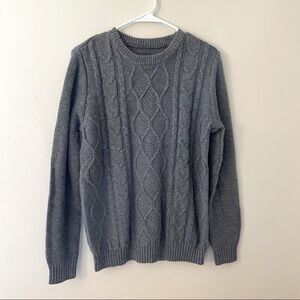 Gray cable sweater comfortable warm casual women's winter fall too long sleeves